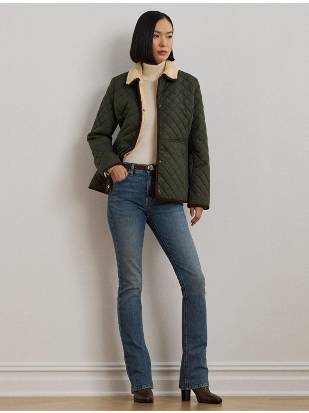 Ralph Lauren Quilted Olive Green Jacket with Shearling Collar Size M & L NWT